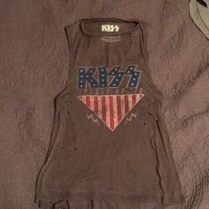 Gray distressed Kiss band tank